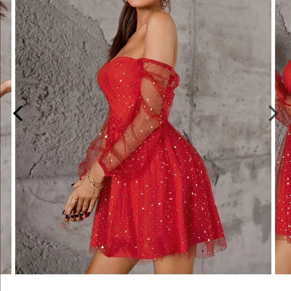 Double Crazy Star Mesh Fit & Flare Dress - Picture 6 of 15